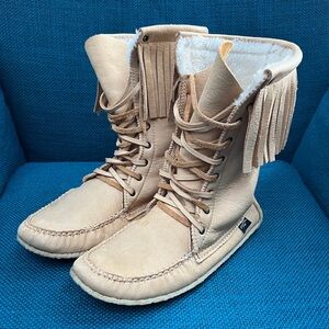 Laurentian Chief Tan Moose Hide Fringe Men’s 13” Moccasin Mukluk Boots Size 11